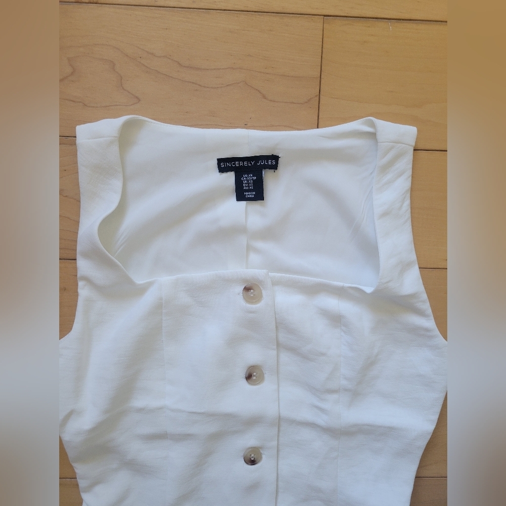 Sincerely Jules White Button Front Mini Dress XS Square Neck Sleeveless - Picture 5 of 5